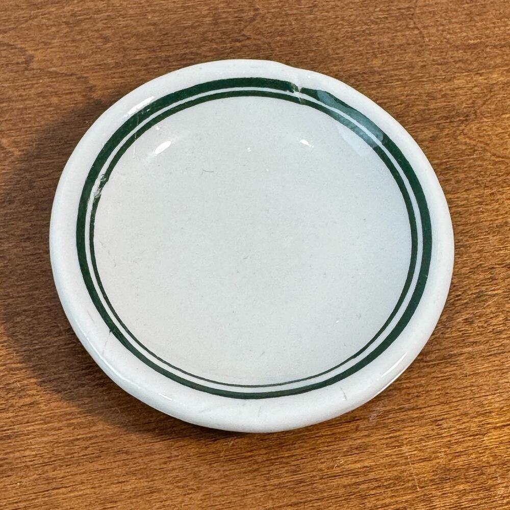 Vintage Restaurant Ware Butter Pat Green Band Chunky 3" R91